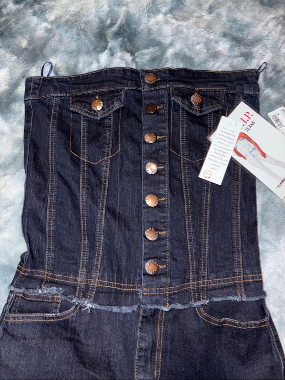 VIP Dark Blue Strapless Denim Jumpsuit - Picture 4 of 7
